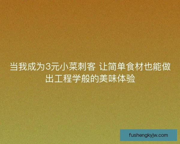 当我成为3元小菜刺客 让简单食材也能做出工程学般的美味体验